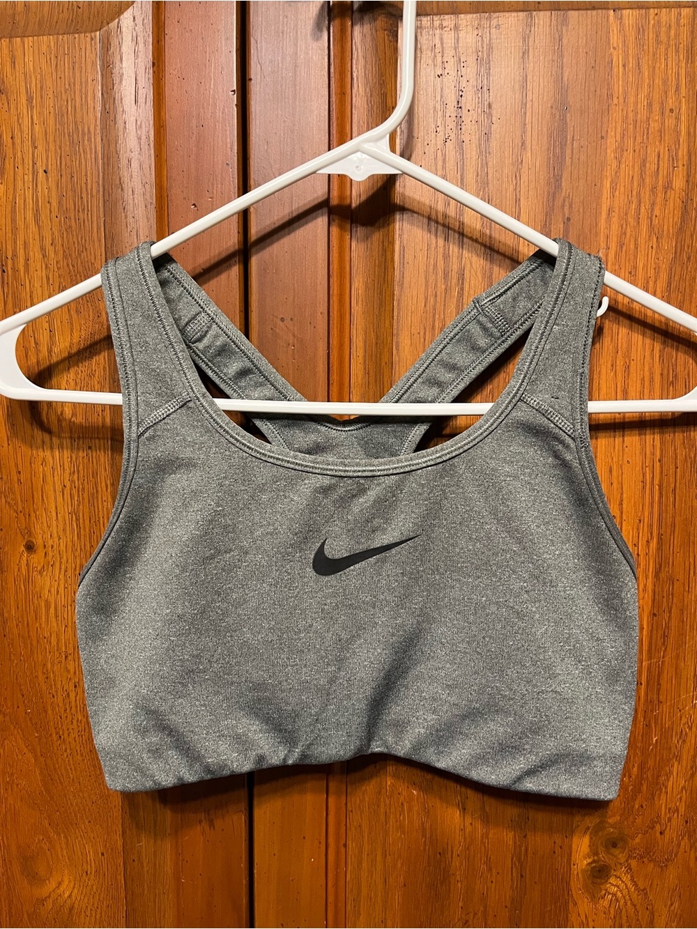 Nike Gray Heather Racerback Sports Bra with Black Swoosh